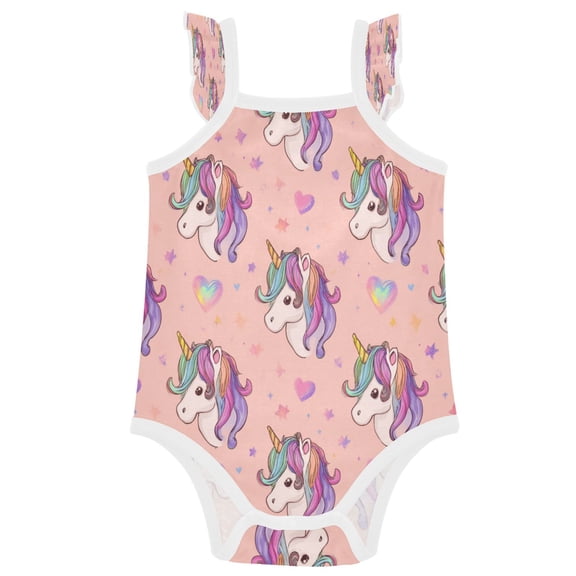 TTYFWHD Infant Toddler Baby Girl Romper Magical Unicorn Love Pattern Ruffle Sleeveless Cotton Summer One Piece Bodysuit 3-24M