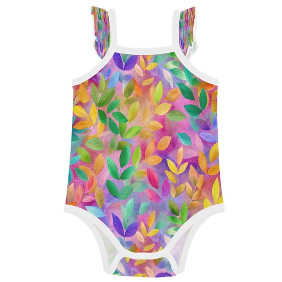 TTYFWHD Infant Toddler Baby Girl Romper Multicolor Foliage Design Ruffle Sleeveless Cotton Summer One Piece Bodysuit 3-24M