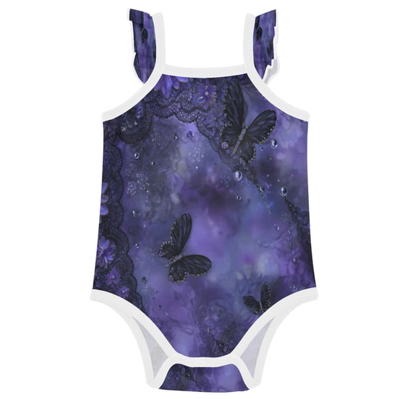 TTYFWHD Infant Toddler Baby Girl Romper Mysterious Flowerbed and Butterflies Ruffle Sleeveless Cotton Summer One Piece Bodysuit 3-24M