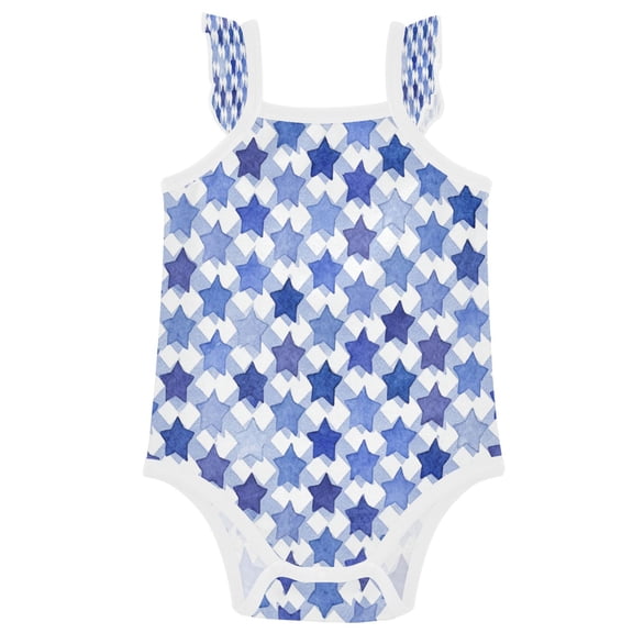 TTYFWHD Infant Toddler Baby Girl Romper Navy Blue Stars Ruffle Sleeveless Cotton Summer One Piece Bodysuit 3-24M