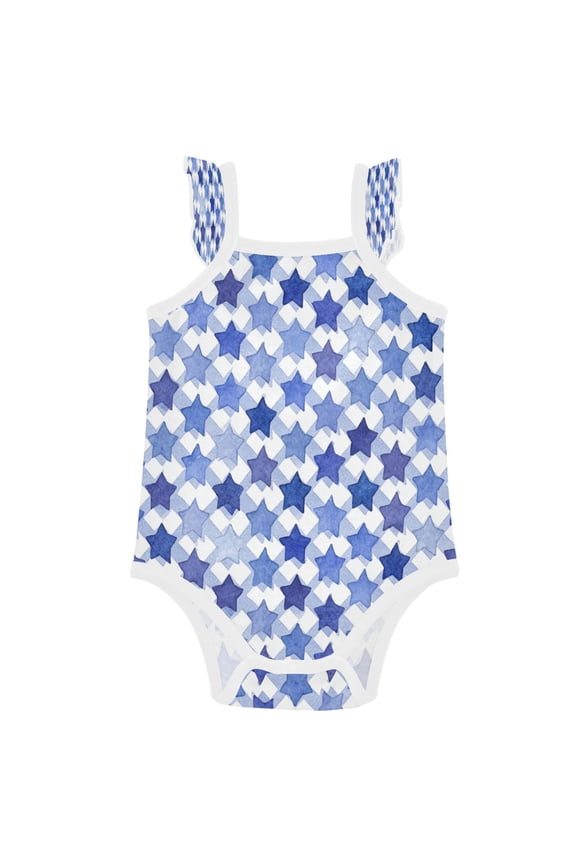 Infant Toddler Baby Girl Romper Navy Blue Stars Ruffle Sleeveless Cotton Summer One Piece Bodysuit 3-24M