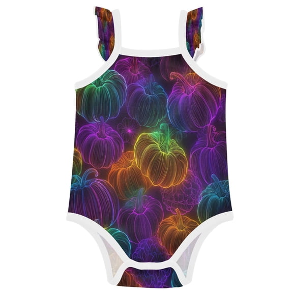 TTYFWHD Infant Toddler Baby Girl Romper Neon-glowing Pumpkins Pattern Ruffle Sleeveless Cotton Summer One Piece Bodysuit 3-24M