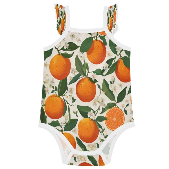 TTYFWHD Infant Toddler Baby Girl Romper Orange Blossom Pattern Ruffle Sleeveless Cotton Summer One Piece Bodysuit 3-24M