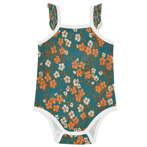 TTYFWHD Infant Toddler Baby Girl Romper Orange Peach Blossom Ruffle Sleeveless Cotton Summer One Piece Bodysuit 3-24M