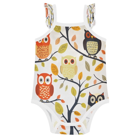 TTYFWHD Infant Toddler Baby Girl Romper Owl Pattern Ruffle Sleeveless Cotton Summer One Piece Bodysuit 3-24M