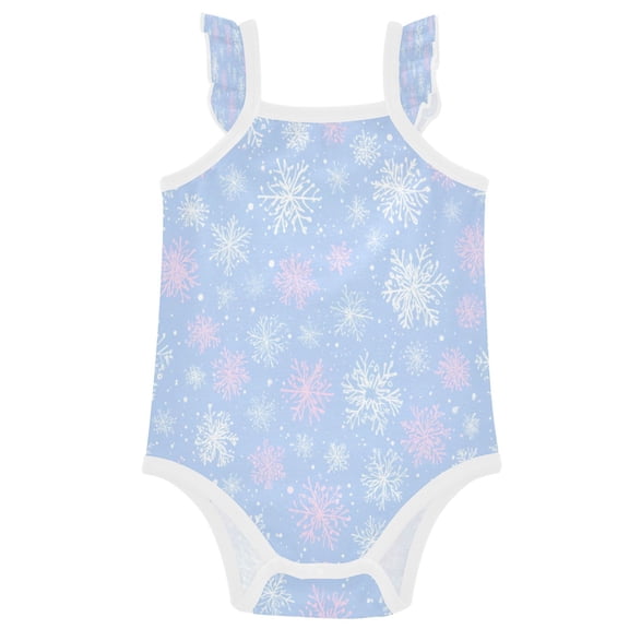 TTYFWHD Infant Toddler Baby Girl Romper Pale Blue Snowflakes Pattern Ruffle Sleeveless Cotton Summer One Piece Bodysuit 3-24M