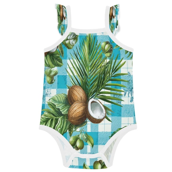 TTYFWHD Infant Toddler Baby Girl Romper Palm Leaves and Coconuts Ruffle Sleeveless Cotton Summer One Piece Bodysuit 3-24M