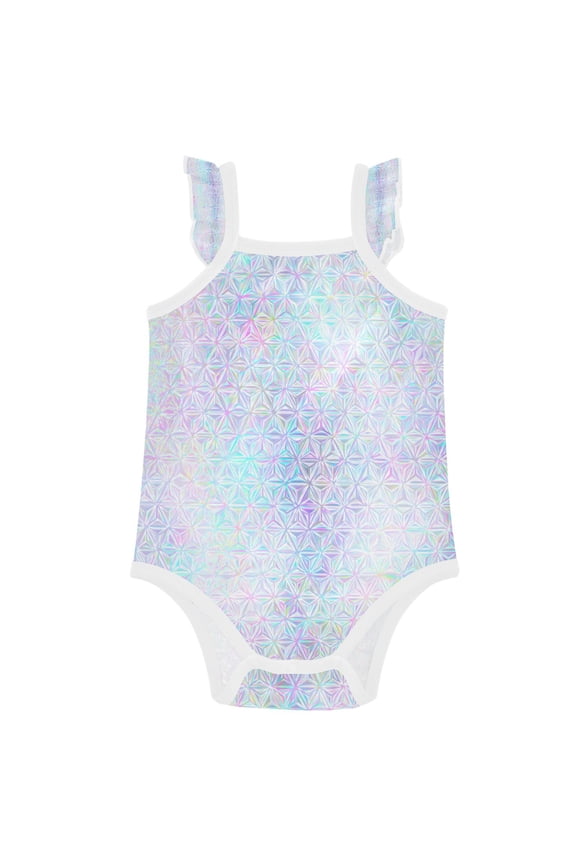 Infant Toddler Baby Girl Romper Pastel Prism Star Pattern Ruffle Sleeveless Cotton Summer One Piece Bodysuit 3-24M