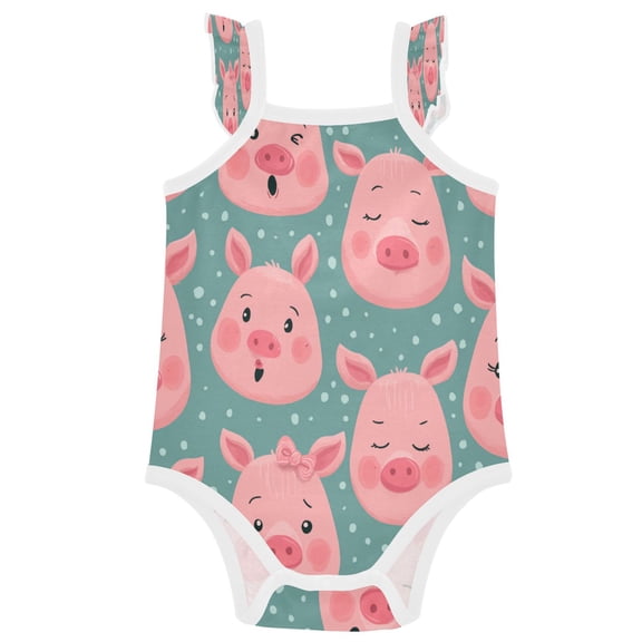 TTYFWHD Infant Toddler Baby Girl Romper Piggy Moods Pattern Ruffle Sleeveless Cotton Summer One Piece Bodysuit 3-24M