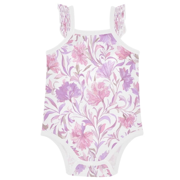 TTYFWHD Infant Toddler Baby Girl Romper Pink Colors Whimsical Flowers Ruffle Sleeveless Cotton Summer One Piece Bodysuit 3-24M