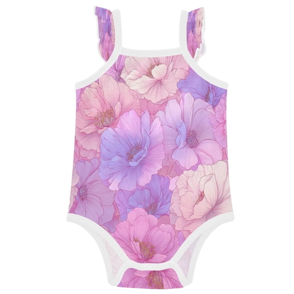 TTYFWHD Infant Toddler Baby Girl Romper Pink Fantasy Flowers Pattern Ruffle Sleeveless Cotton Summer One Piece Bodysuit 3-24M
