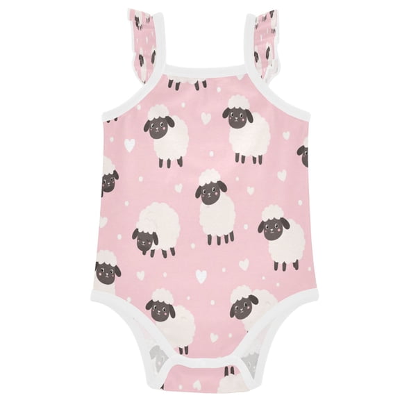 TTYFWHD Infant Toddler Baby Girl Romper Pink Fluffy Sheep Pattern Ruffle Sleeveless Cotton Summer One Piece Bodysuit 3-24M