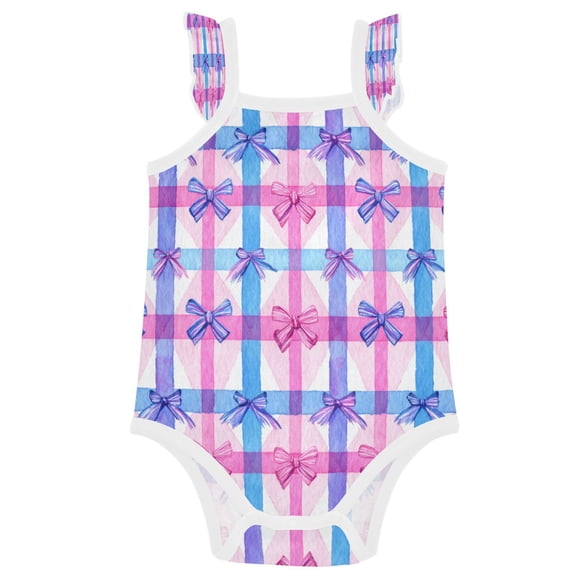 TTYFWHD Infant Toddler Baby Girl Romper Pink and Blue Bows Ruffle Sleeveless Cotton Summer One Piece Bodysuit 3-24M