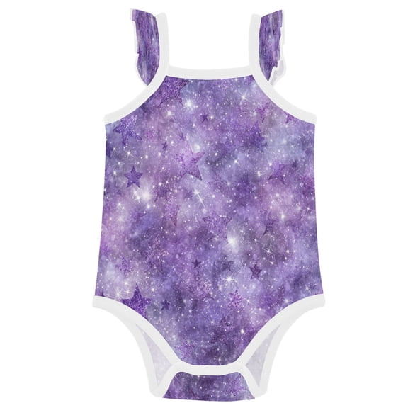 TTYFWHD Infant Toddler Baby Girl Romper Purple Cosmic Galaxy Pattern Ruffle Sleeveless Cotton Summer One Piece Bodysuit 3-24M
