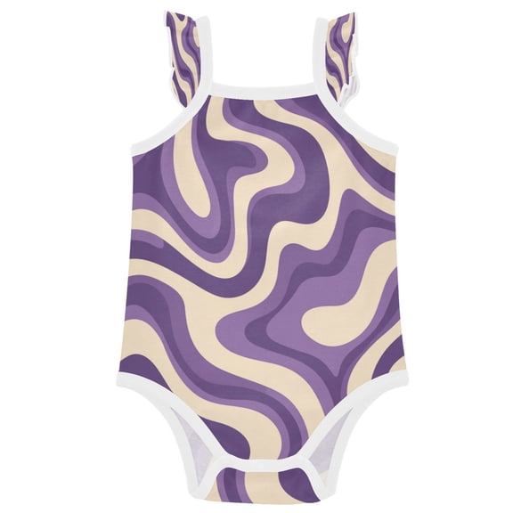 TTYFWHD Infant Toddler Baby Girl Romper Purple Creamy Pattern Ruffle Sleeveless Cotton Summer One Piece Bodysuit 3-24M