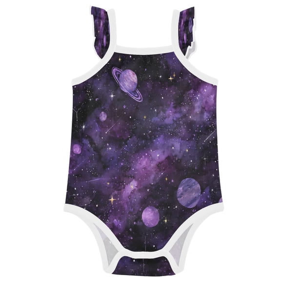 TTYFWHD Infant Toddler Baby Girl Romper Purple Galaxy Cosmic Whispers Ruffle Sleeveless Cotton Summer One Piece Bodysuit 3-24M