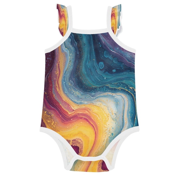 TTYFWHD Infant Toddler Baby Girl Romper Rainbow-colored Sinuous Marble Ruffle Sleeveless Cotton Summer One Piece Bodysuit 3-24M