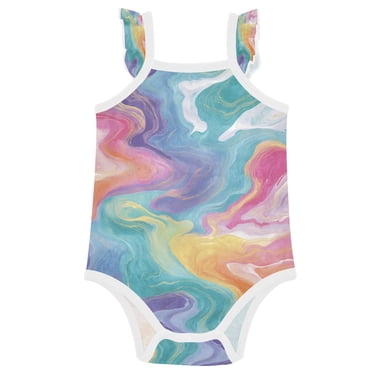 TTYFWHD Infant Toddler Baby Girl Romper Rainbow-colored Twists Ruffle Sleeveless Cotton Summer One Piece Bodysuit 3-24M