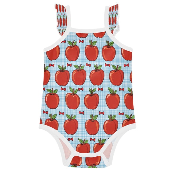 TTYFWHD Infant Toddler Baby Girl Romper Red Apple Gingham Print Ruffle Sleeveless Cotton Summer One Piece Bodysuit 3-24M