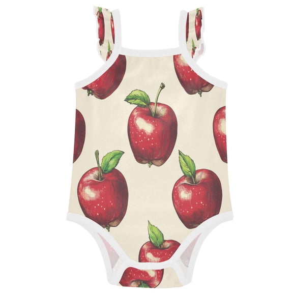 TTYFWHD Infant Toddler Baby Girl Romper Red Apple Pattern Ruffle Sleeveless Cotton Summer One Piece Bodysuit 3-24M