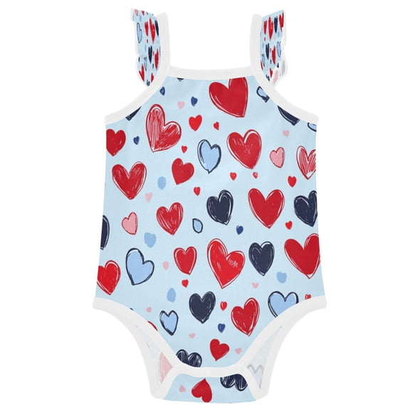 TTYFWHD Infant Toddler Baby Girl Romper Red Black Blue Hearts Ruffle Sleeveless Cotton Summer One Piece Bodysuit 3-24M