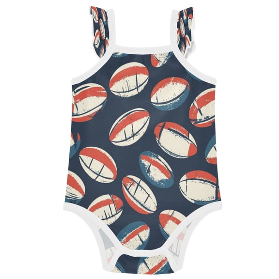 TTYFWHD Infant Toddler Baby Girl Romper Red Blue Rugby Ruffle Sleeveless Cotton Summer One Piece Bodysuit 3-24M