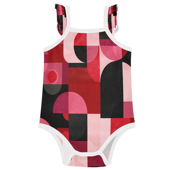 TTYFWHD Infant Toddler Baby Girl Romper Red and Black Record Pattern Ruffle Sleeveless Cotton Summer One Piece Bodysuit 3-24M
