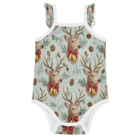 TTYFWHD Infant Toddler Baby Girl Romper Reindeer and Red Ribbon Bows Ruffle Sleeveless Cotton Summer One Piece Bodysuit 3-24M