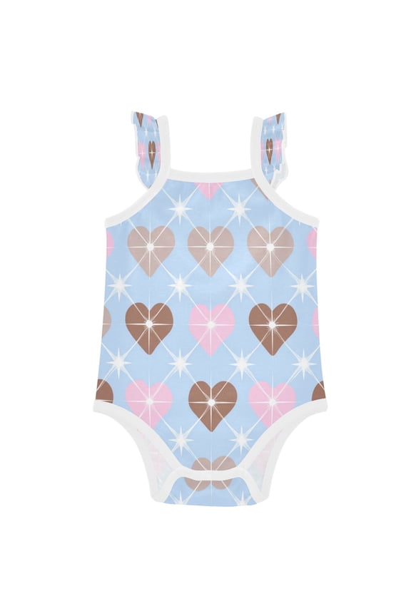 Infant Toddler Baby Girl Romper Retro Star Grid Heart Pattern Ruffle Sleeveless Cotton Summer One Piece Bodysuit 3-24M