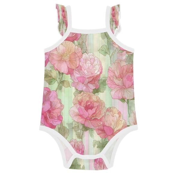 TTYFWHD Infant Toddler Baby Girl Romper Roses and Peonies Ruffle Sleeveless Cotton Summer One Piece Bodysuit 3-24M