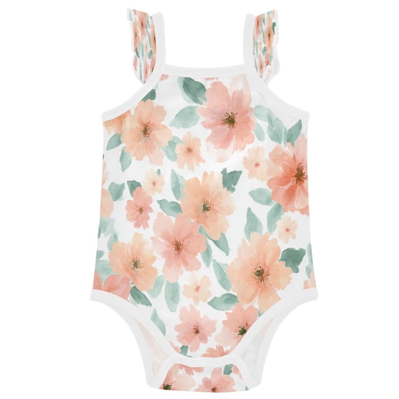 TTYFWHD Infant Toddler Baby Girl Romper Sage Green Floral Print Ruffle Sleeveless Cotton Summer One Piece Bodysuit 3-24M