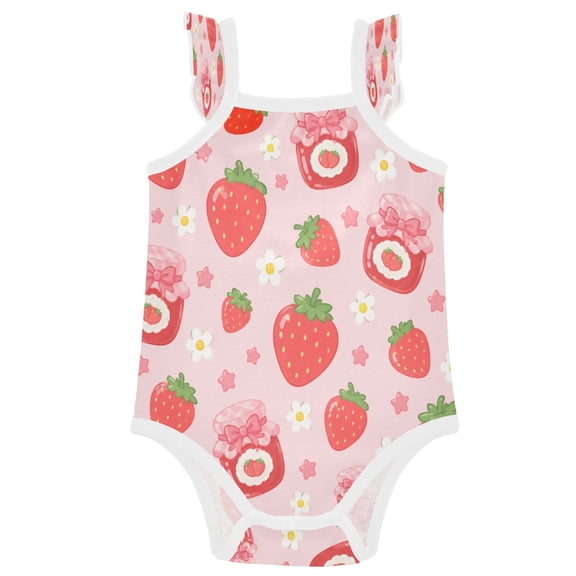 TTYFWHD Infant Toddler Baby Girl Romper Seamless Strawberry Jam Pattern Ruffle Sleeveless Cotton Summer One Piece Bodysuit 3-24M