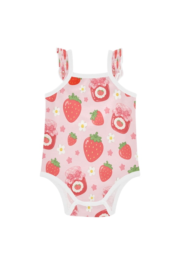 Infant Toddler Baby Girl Romper Seamless Strawberry Jam Pattern Ruffle Sleeveless Cotton Summer One Piece Bodysuit 3-24M