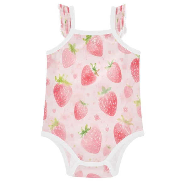 TTYFWHD Infant Toddler Baby Girl Romper Seamless Strawberry Print Ruffle Sleeveless Cotton Summer One Piece Bodysuit 3-24M