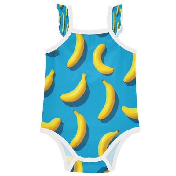 TTYFWHD Infant Toddler Baby Girl Romper Simple Bananas Pattern Ruffle Sleeveless Cotton Summer One Piece Bodysuit 3-24M