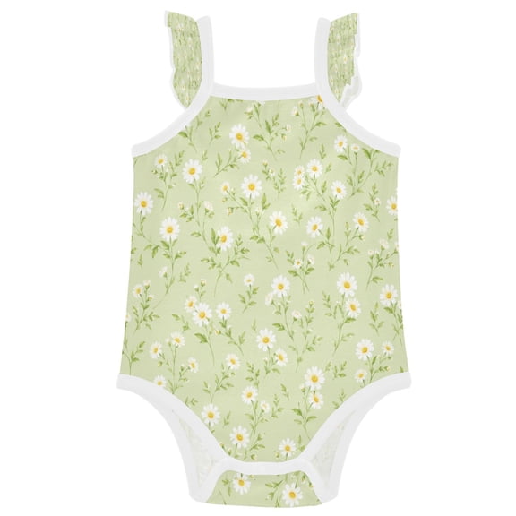 TTYFWHD Infant Toddler Baby Girl Romper Soft Green Daisy Field Ruffle Sleeveless Cotton Summer One Piece Bodysuit 3-24M