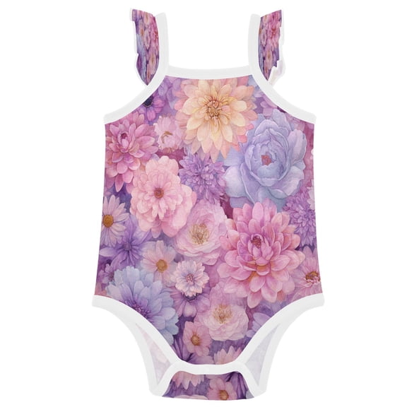 TTYFWHD Infant Toddler Baby Girl Romper Soft Hue Florals Ruffle Sleeveless Cotton Summer One Piece Bodysuit 3-24M