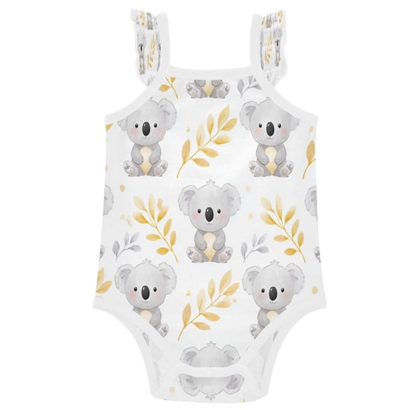 TTYFWHD Infant Toddler Baby Girl Romper Soft Koala Doodles Ruffle Sleeveless Cotton Summer One Piece Bodysuit 3-24M