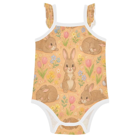 TTYFWHD Infant Toddler Baby Girl Romper Spring Bunnies Floral Graphic Ruffle Sleeveless Cotton Summer One Piece Bodysuit 3-24M