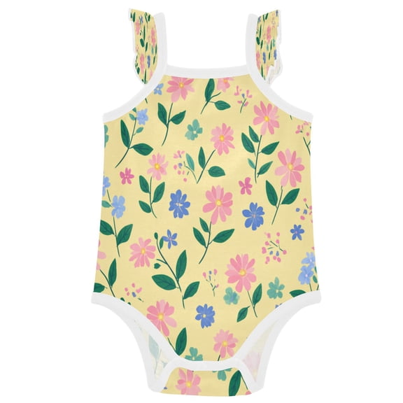TTYFWHD Infant Toddler Baby Girl Romper Spring Meadow Floral Print Ruffle Sleeveless Cotton Summer One Piece Bodysuit 3-24M