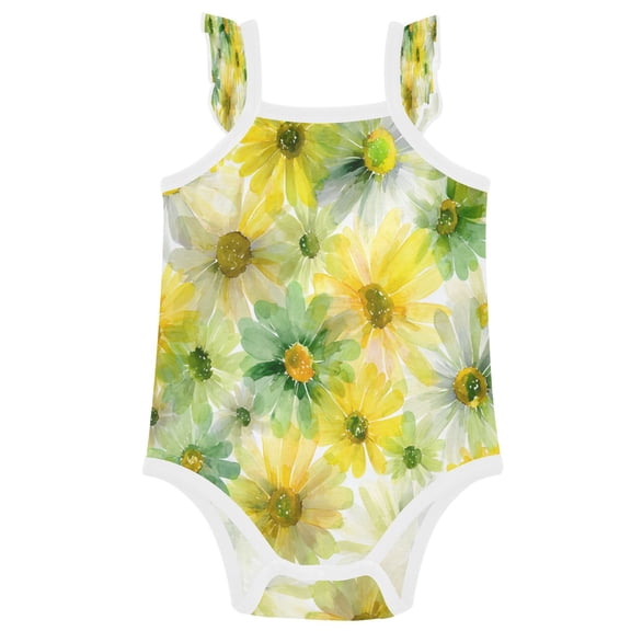 TTYFWHD Infant Toddler Baby Girl Romper Spring Meadow Print Ruffle Sleeveless Cotton Summer One Piece Bodysuit 3-24M