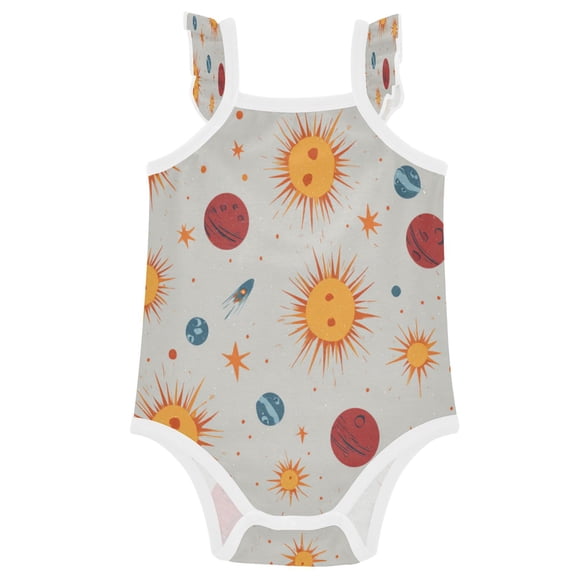 TTYFWHD Infant Toddler Baby Girl Romper Sun and Rocket Pattern Ruffle Sleeveless Cotton Summer One Piece Bodysuit 3-24M