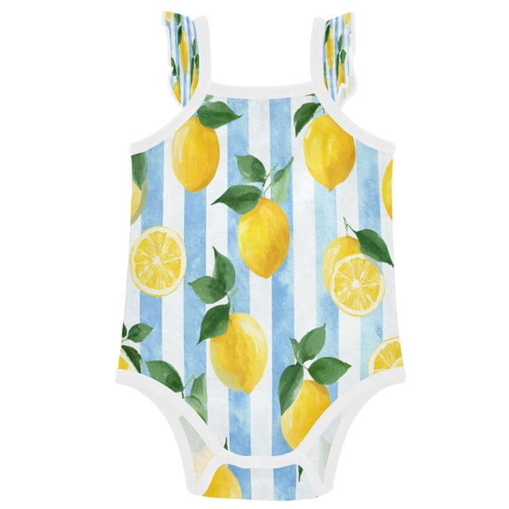 TTYFWHD Infant Toddler Baby Girl Romper Sunny Lemon Summer Stripes Ruffle Sleeveless Cotton Summer One Piece Bodysuit 3-24M