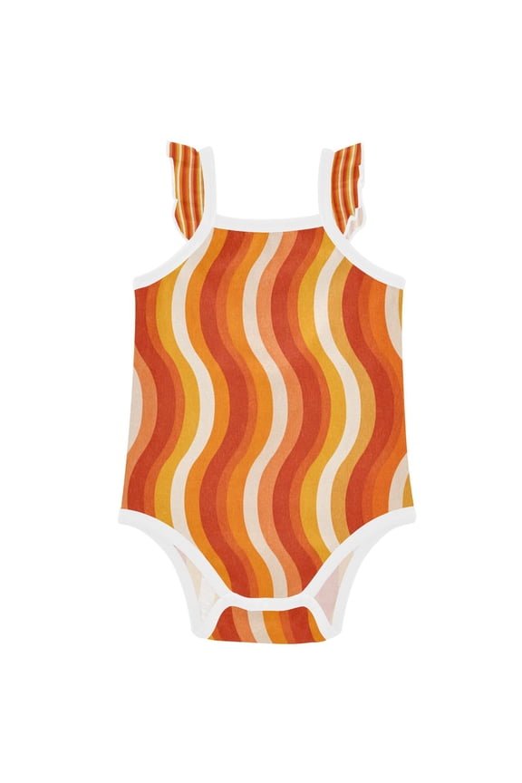 Infant Toddler Baby Girl Romper Sunny Orange Gradient Waves Ruffle Sleeveless Cotton Summer One Piece Bodysuit 3-24M