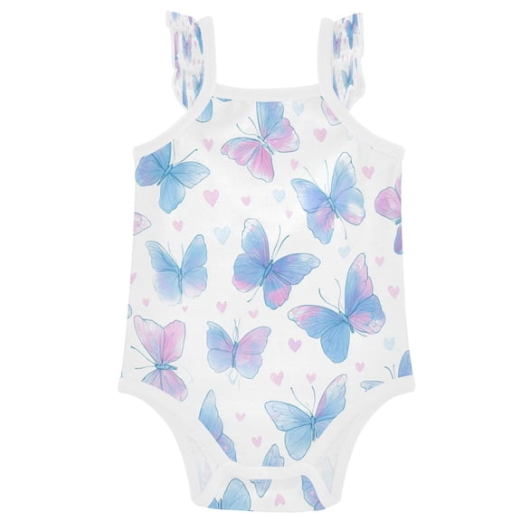 TTYFWHD Infant Toddler Baby Girl Romper Sweet Heart Butterfly Print Ruffle Sleeveless Cotton Summer One Piece Bodysuit 3-24M