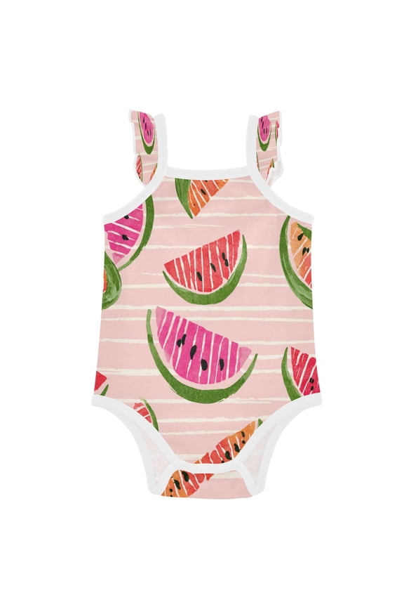 Infant Toddler Baby Girl Romper Sweet Melon Hush Ruffle Sleeveless Cotton Summer One Piece Bodysuit 3-24M