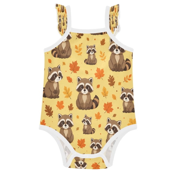TTYFWHD Infant Toddler Baby Girl Romper Sweet Raccoons Fall Pattern Ruffle Sleeveless Cotton Summer One Piece Bodysuit 3-24M