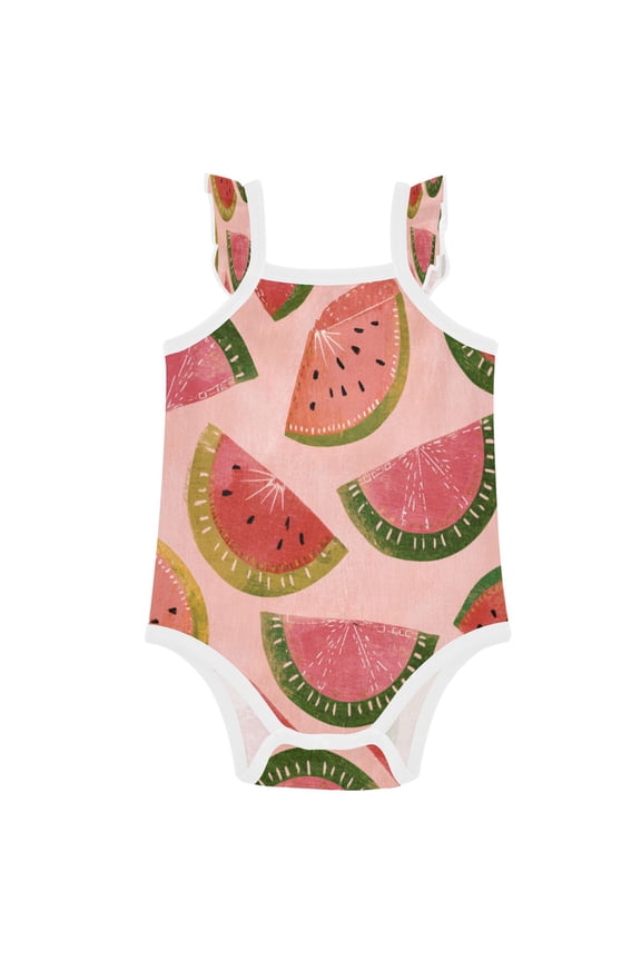 Infant Toddler Baby Girl Romper Sweet Summer Melon Ruffle Sleeveless Cotton Summer One Piece Bodysuit 3-24M
