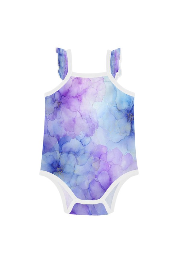 Infant Toddler Baby Girl Romper Translucent Floral Ink Design Ruffle Sleeveless Cotton Summer One Piece Bodysuit 3-24M