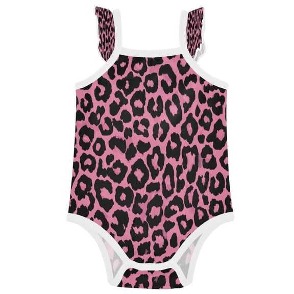 TTYFWHD Infant Toddler Baby Girl Romper Vibrant Pink Black Leopard Pattern Ruffle Sleeveless Cotton Summer One Piece Bodysuit 3-24M